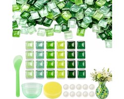 ‌Bohoray 900G Kristal Mozaïekstenen om te Knutselen, Vierkante Glazen Mozaïektegels, Mini mozaïek Set met Vingerlingen, Pincet, Roerkom, Kleine Stokjes, Spons voor Vaas, Beker, DIY Keuken