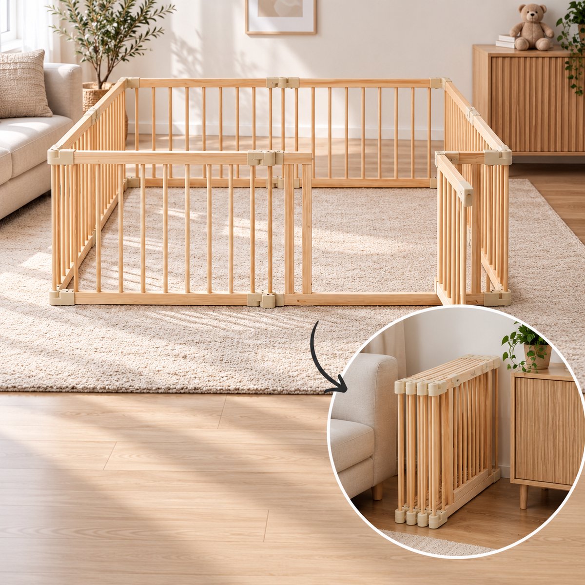 Lucellia® Houten Grondbox Baby 172x172 cm – Inklapbare Speelbox Hout – Kinderbox, Kruipbox, Playpen & Baby Box – Volledig Voorgemonteerd – Prime Wood – foto 2