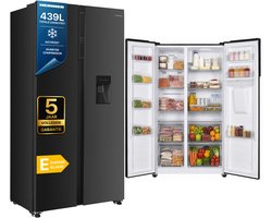 Heinner HSBS-H439NFBKWDE++ Amerikaanse Side-by-Side Koelkast met Waterdispenser – 439 L – Full No Frost – LED Touch Display – Smart Eco Functie – Zwart – 5 Jaar Garantie
