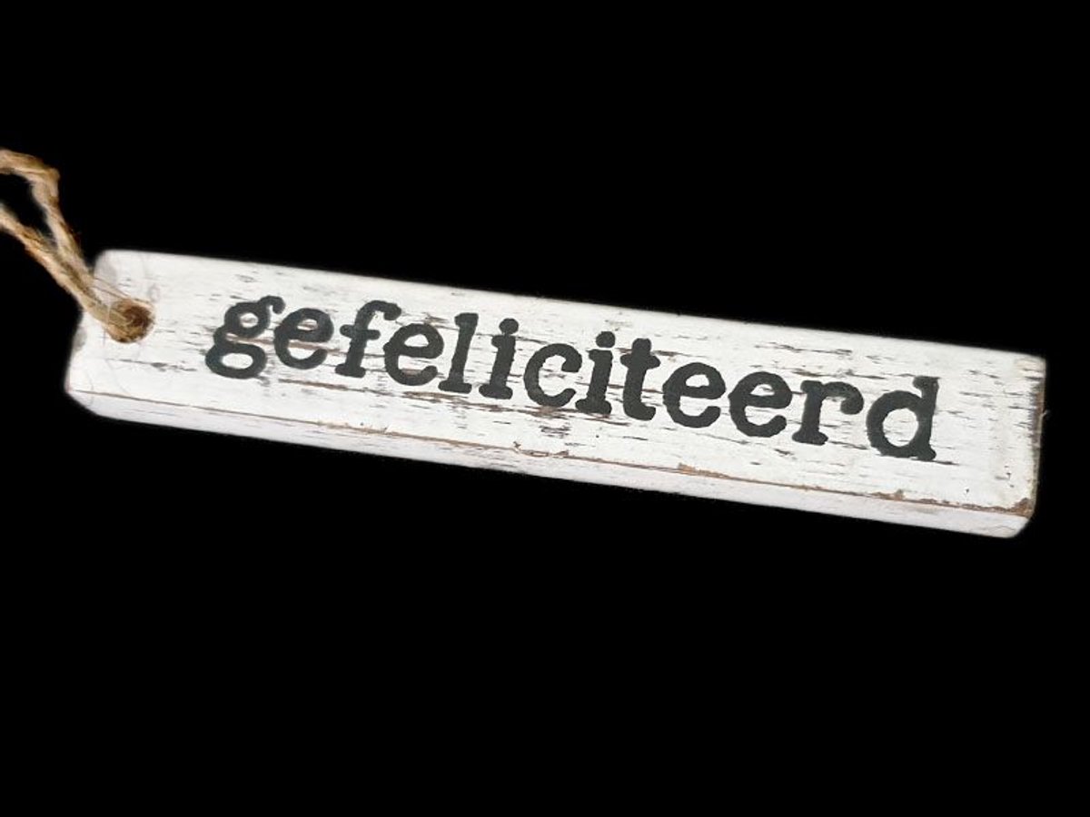 hanger - label - latje - 2x12 cm - gefeliciteerd - antique white - cadeauversiering - cadeau - feest - verjaardag