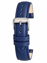 Horlogeband-Horlogebandje-18mm-Blauw-Echt leder-Gevuld-leer-Zacht-Soepel-Glad-Gestikt-Stalen Gesp-18 mm