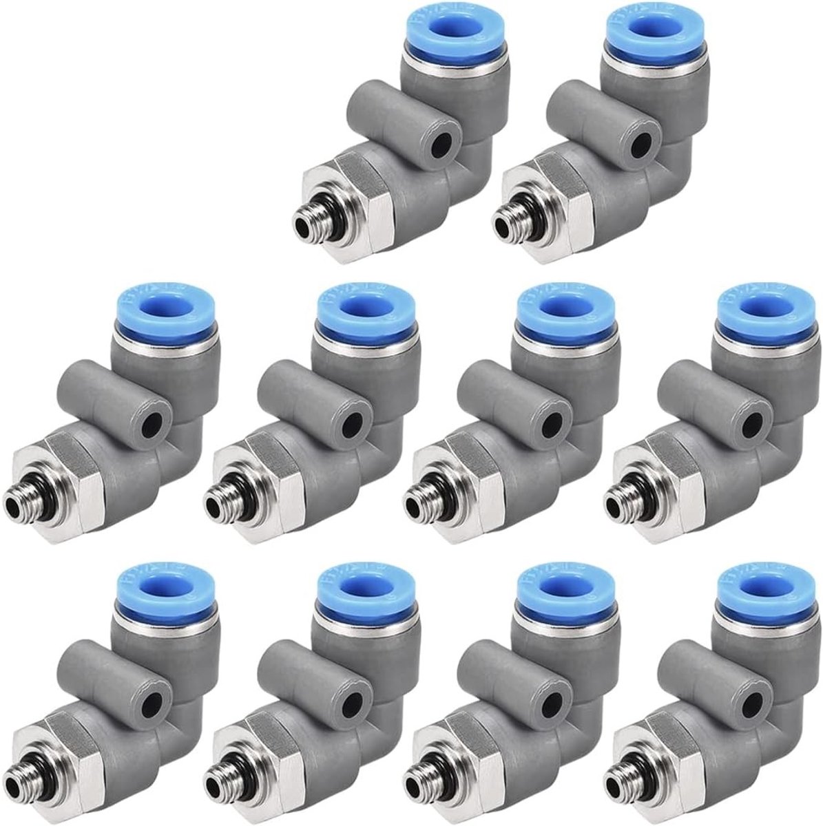 Elbow Sliders voor het Verbinden van Luchtverbindingen, Snelle Koppeling, Slangconnector (6mm OD x M5 Draad, Grijs) - Ideaal voor Compressoren en Pneumatische Toepassingen