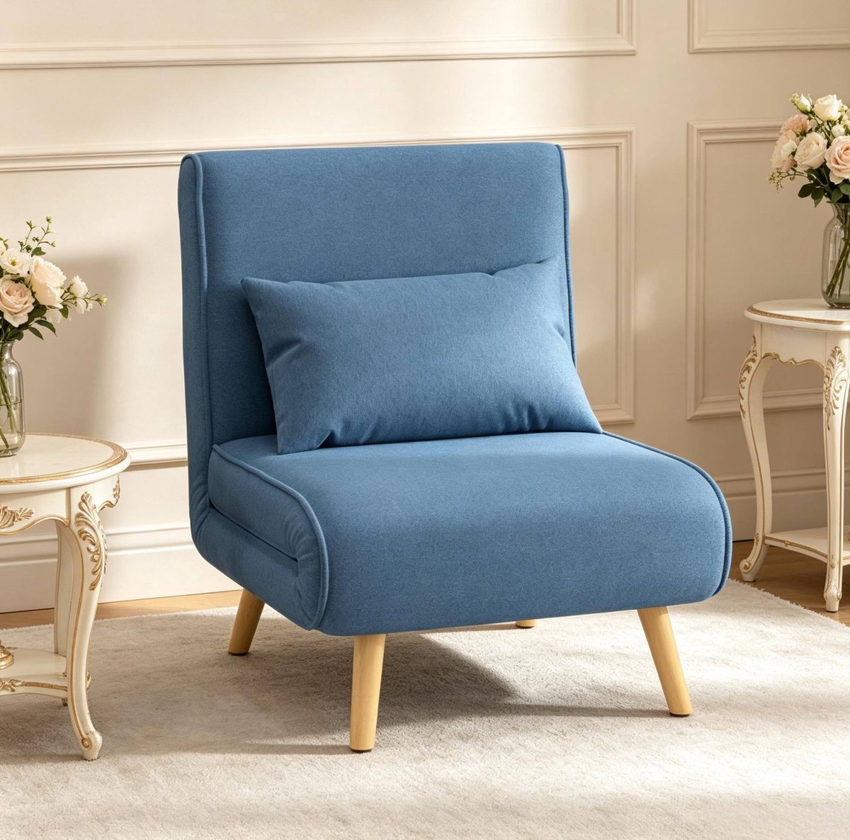 REDOM Fauteuil slaapbank - Klapbaar 1-zits - Verstelbare rugleuning 5 standen tot 180° - Metalen frame - Moderne stijl - Polyester stof - Blauw - 72 x 75 x 85 cm