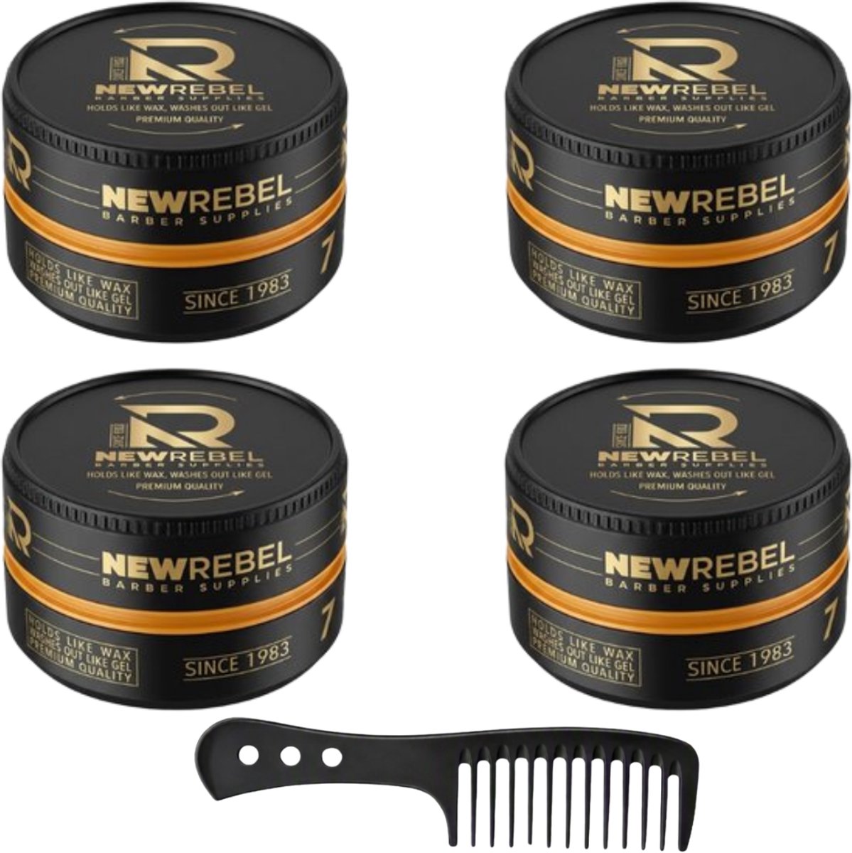 New Rebel Haarwax One Million – Sterke Hold – Matte/Styling Wax – 4 Potjes (600 ml totaal) + 1 Stylingkam – Professionele Haarstyling