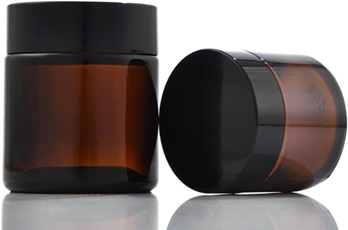 Set van 2 Amber Glazen Potten van 100ml - Lege Cosmetische Containers voor Crème, Lotion en Toilettenartikelen
