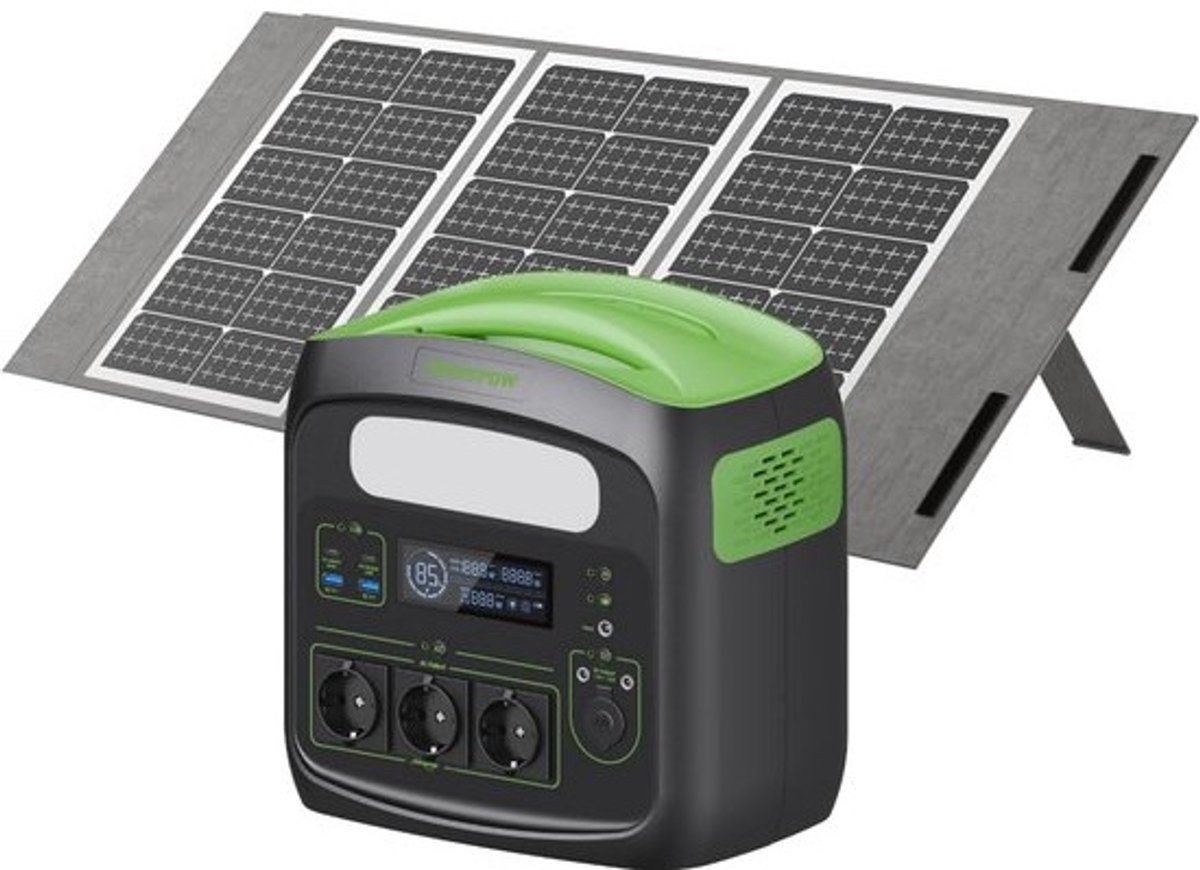 Draagbaar powerstation met opvouwbaar zonnepaneel - 100 W, 483,84 Wh zonnegenerator met 230 V/700 W stopcontacten voor camping en outdoor
