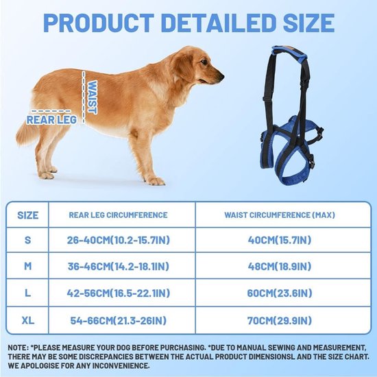 Draagriem voor Honden met Handvat, Trapsteun voor Oudere en Gehandicapte Honden, Verstelbare Ondersteuningsharnas voor Lame Honden (M) — afbeelding 5