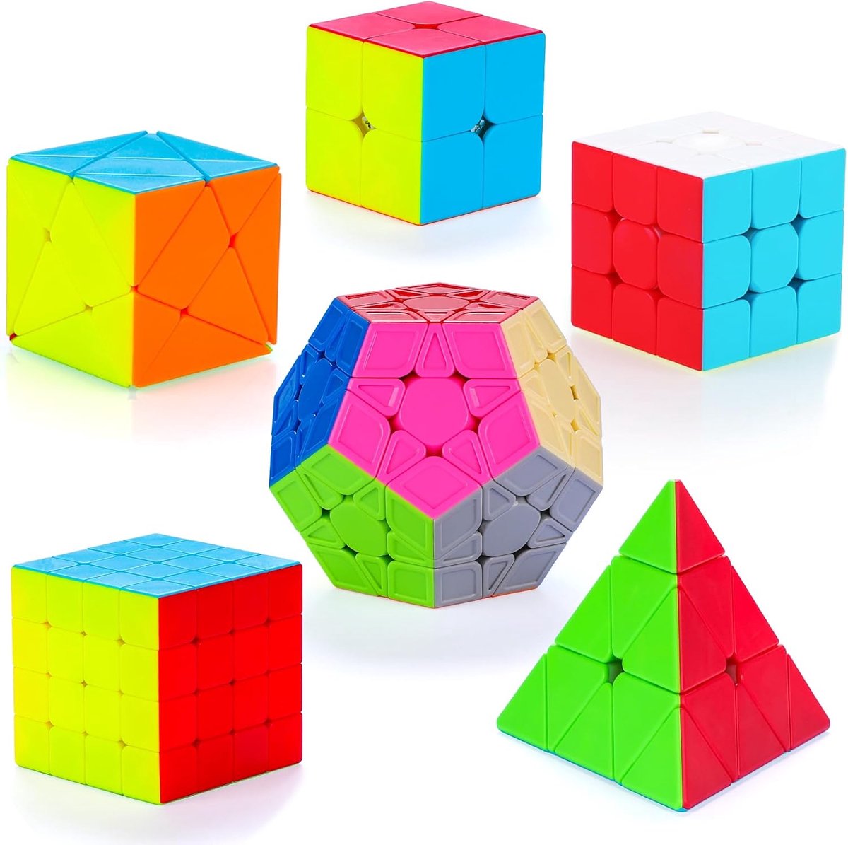 Cube Set, 6 stuks Speed Cube Set 2x2x2 3x3x3 4x4x4 Pyraminx Megaminx Skewb Smoothly Stickerloze Magic Cubes Puzzel Cube speelgoed voor kinderen en volwassenen