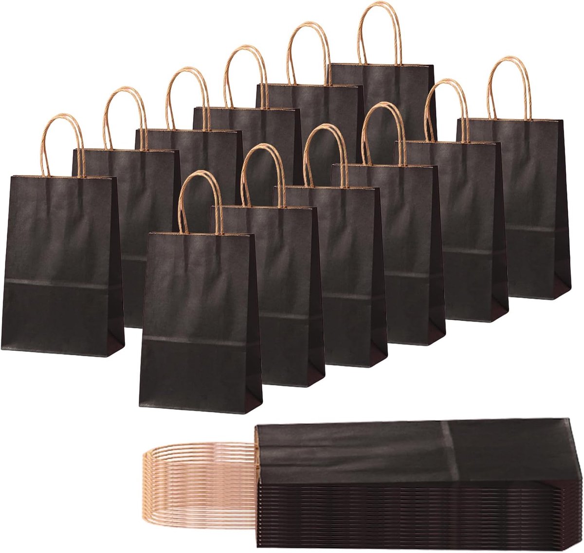 30 stuks geschenkzakjes kleine zwarte papieren feestzakjes voor kinderen, goodie snoep snoepzak met handgrepen, platte bodem kraftpapier feestzakje voor cadeau, Kerstmis Halloween bruiloft