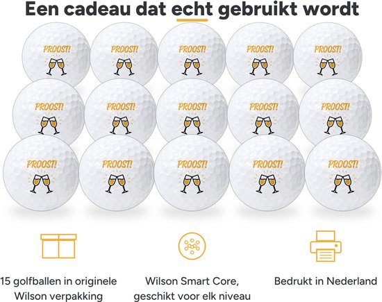 Golfballen Proost - Feest Golf Cadeau - 15 stuks - Wilson - Golfbal met Opdruk van Wilson — afbeelding 2