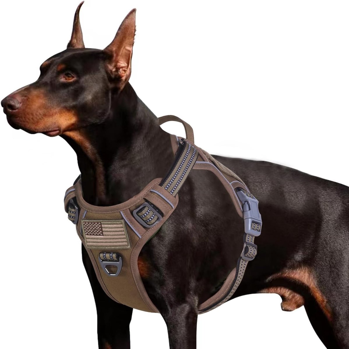 Tactisch hondenharnas voor grote honden, trekt niet, beroemd TIK Tok anti-trek hondenharnas, past slim reflecterend wandelharnas voor huisdieren, verstelbaar hondenvest met handvat, bruin, L