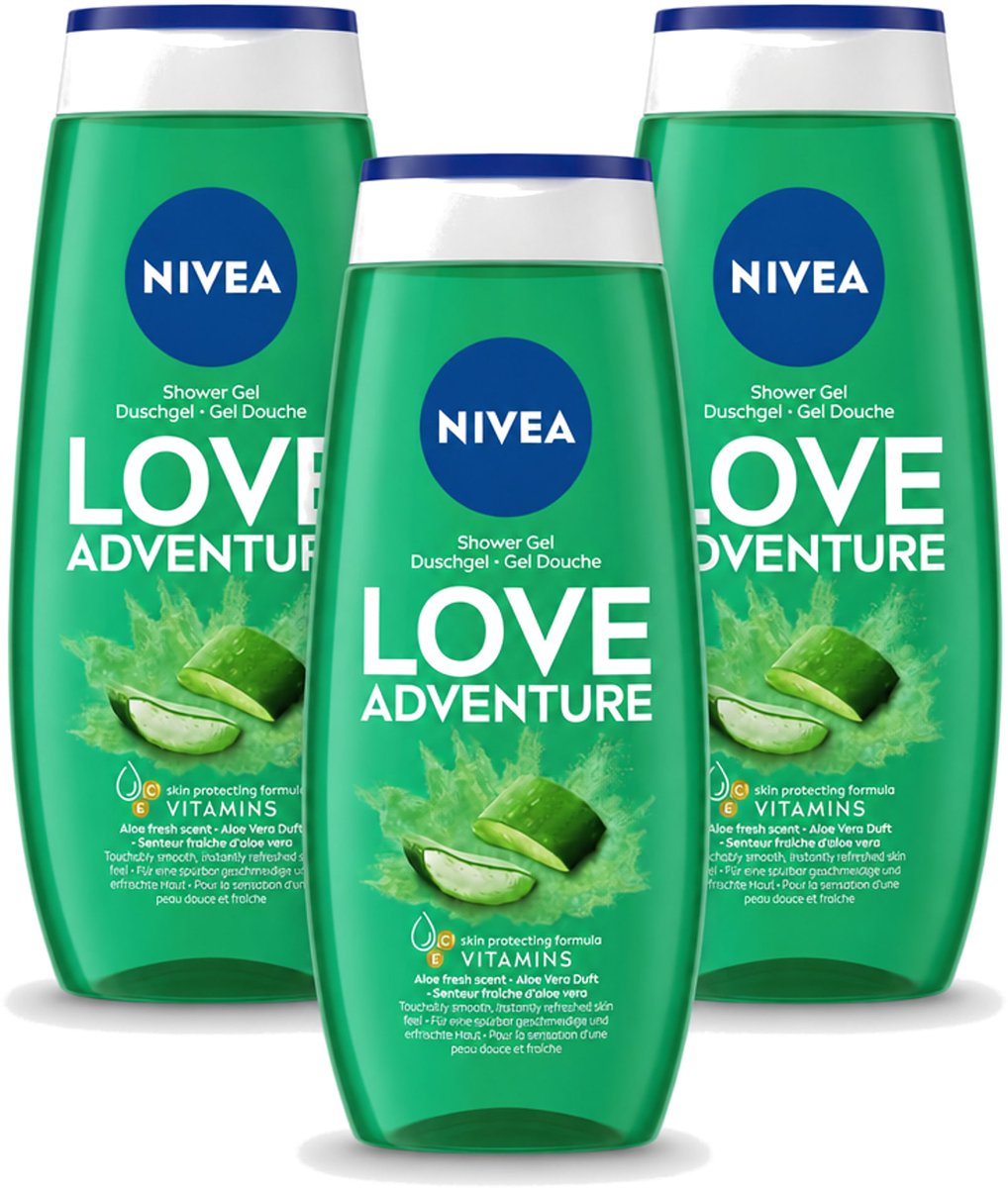 3 x Nivea - Love Adventure Douchegel - Huidbeschermend - 250 ml - Voordeelverpakking - 3 stuks