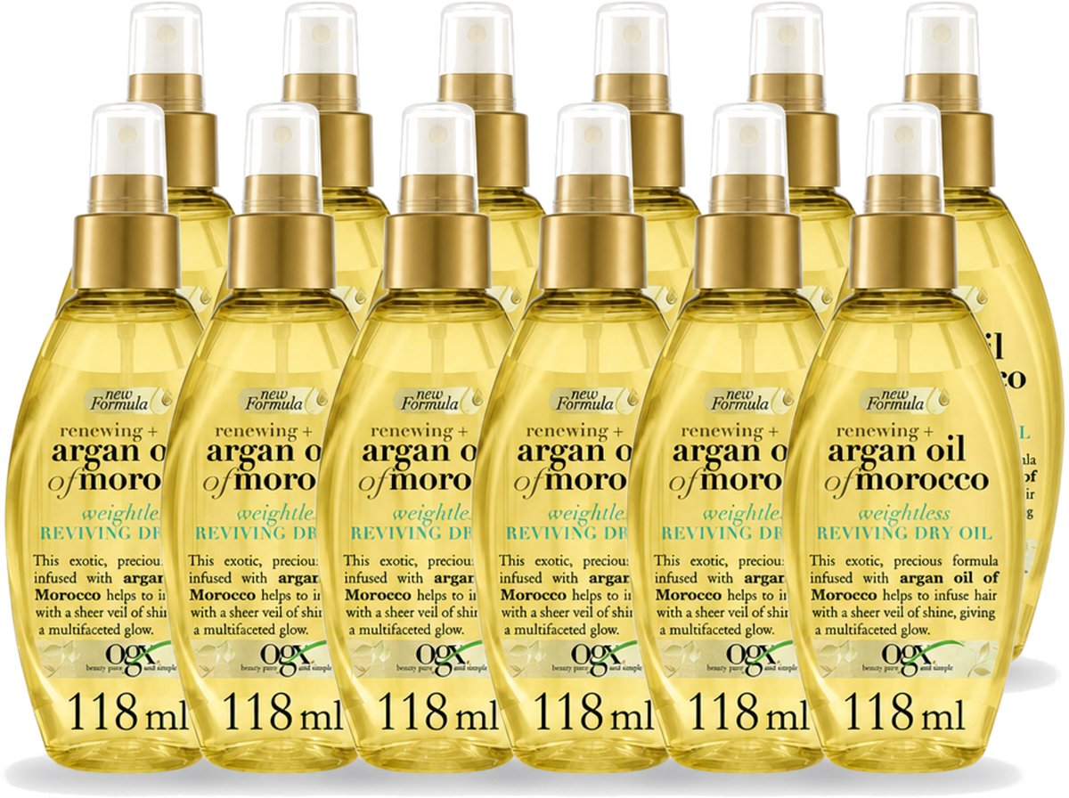 12 x OGX - Argan Oil of Morocco - Haarolie - Gewichtloos - Reviving Dry Oil - 118 ml - Voordeelverpakking - 12 stuks