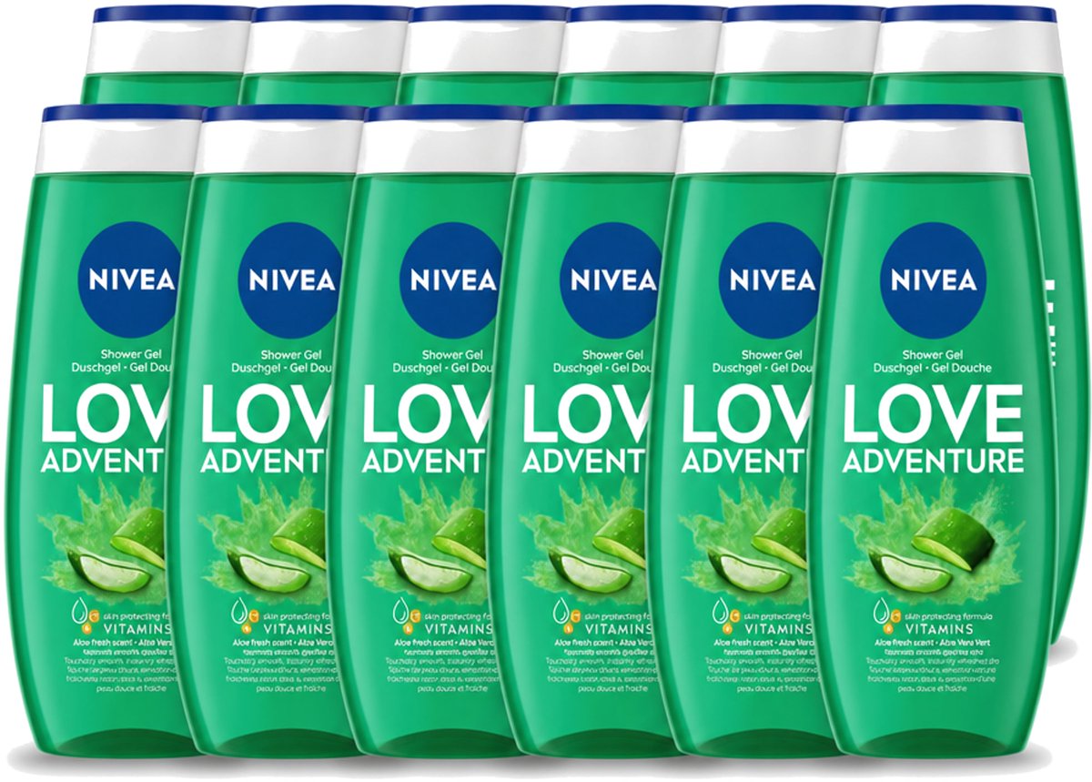 12 x Nivea - Love Adventure Douchegel - Huidbeschermend - 250 ml - Voordeelverpakking - 12 stuks