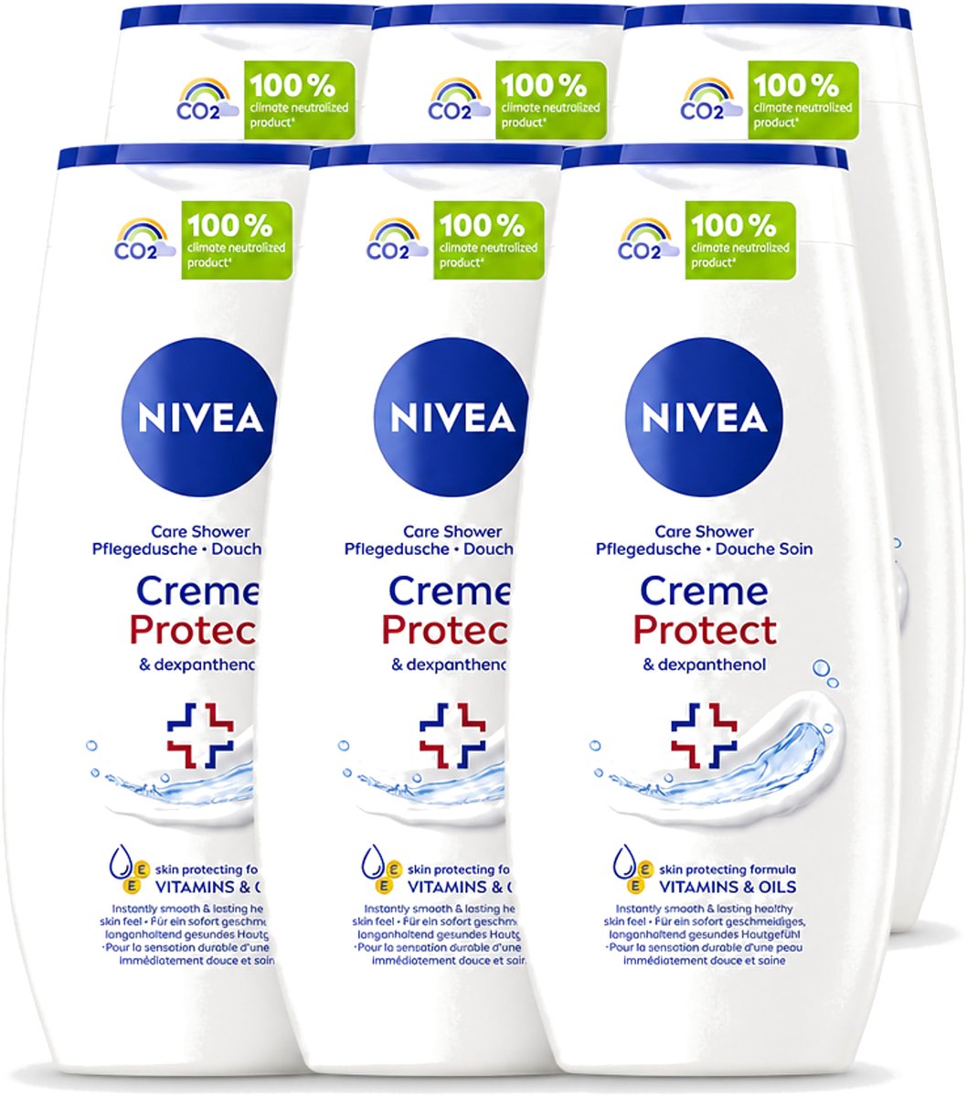 6 x Nivea - Douchegel - Crème Protect & Dexpantenol - Unieke Nivea Crème Geur - 250 ml - Voordeelverpakking - 6 stuks