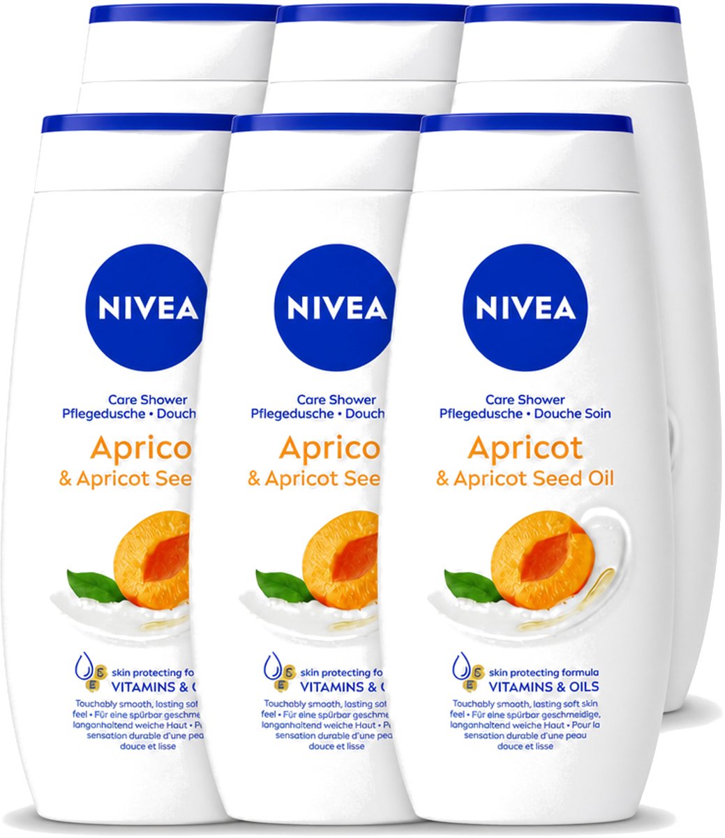 6 x Nivea - Douchegel - Soft Apricot - Huidbeschermend - 250 ml - Voordeelverpakking - 6 stuks