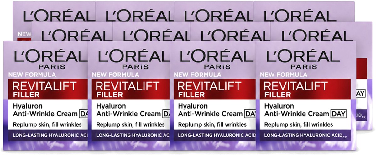 12 x L'Oréal Paris Revitalift Filler - Dagcrème - Anti-Rimpel - Voor Verouderende Huid - 50 ml - Voordeelverpakking - 12 stuks