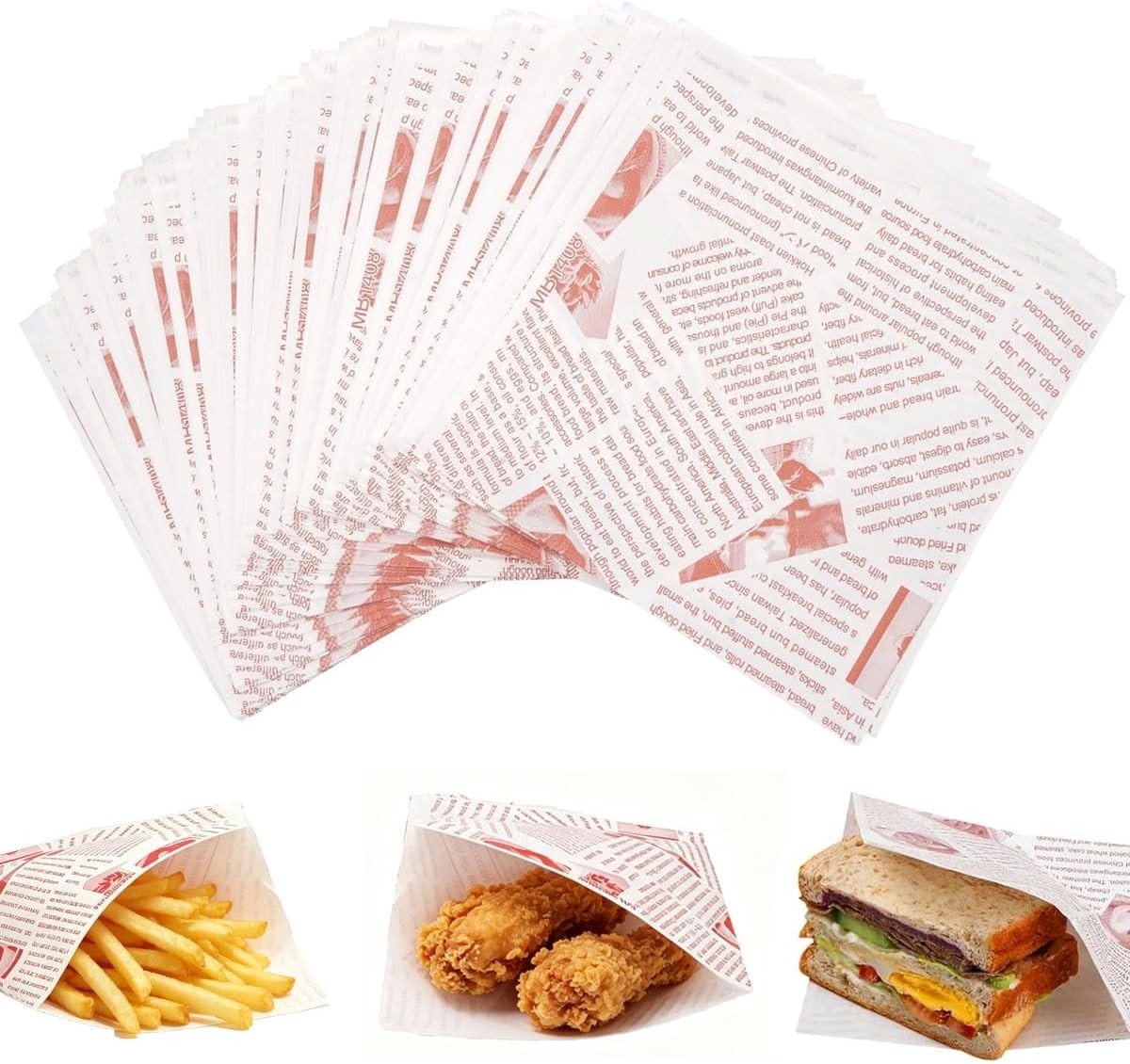 150 stuks vetbestendige papieren hamburgerzakken, 15 x 15 cm, ideaal voor friet, snacks en sandwiches