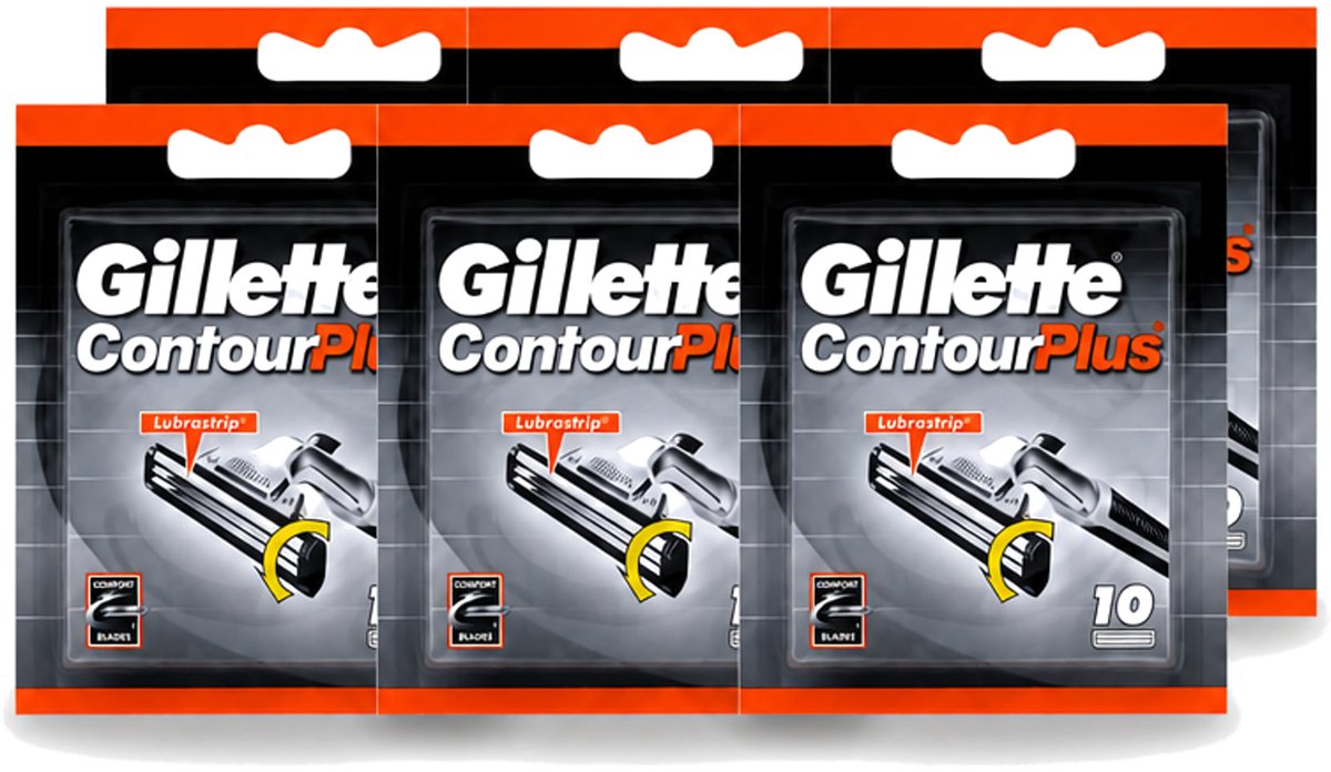 6 x Gillette Contour Plus – Wegwerpscheermesjes – 10 mesjes - Voordeelverpakking - 6 stuks
