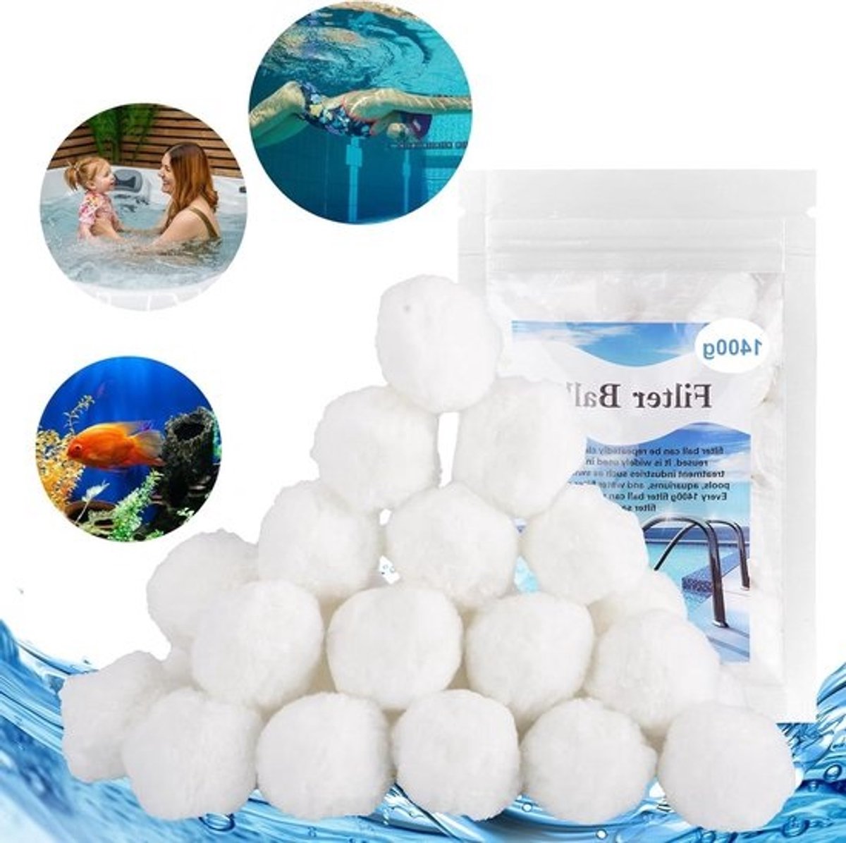 Filterballen 1400 g - Vervanging voor 49 kg filterzand - Wasbare pompaccessoires - Zwembadfilter geschikt voor zwembad, aquarium -