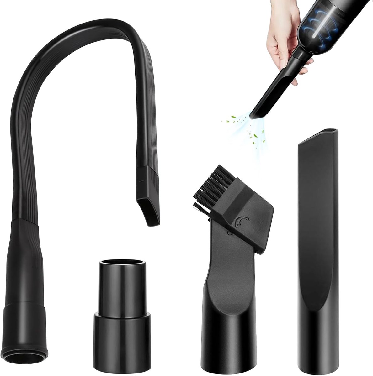 4 stuks Stofzuigeropzetstukken, met Borstels en 35mm/32mm Slangadapter, 62 cm Opzetbare Universele Zuigmond, voor de Reiniging Onder Meubels en Autostoelen