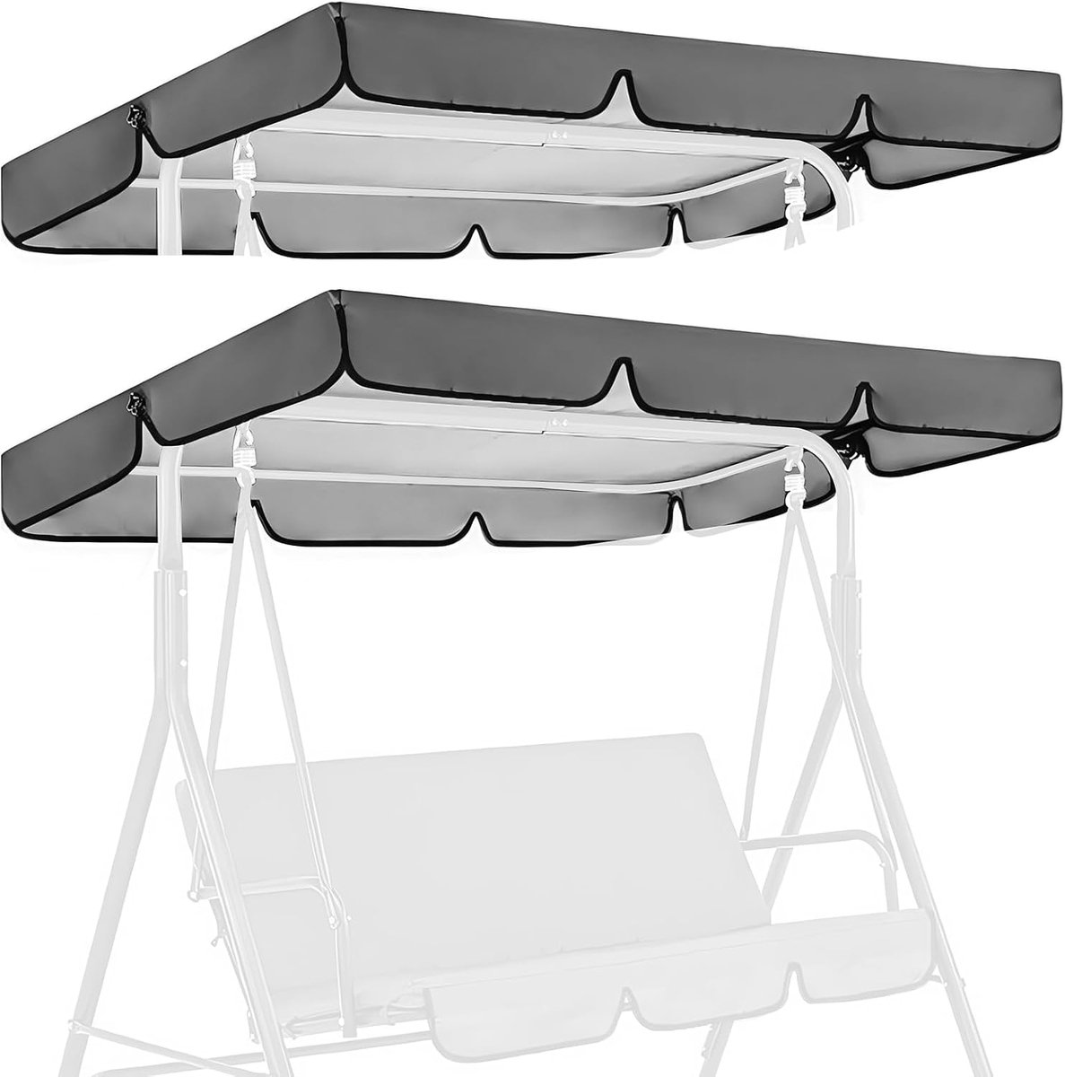 Zonnedak voor schommelbank, universeel, outdoor zonnedak, 210 x 145 cm, waterafstotend, vervangend dak, tuinschommel, zonnedak voor tuinschommel, grijs