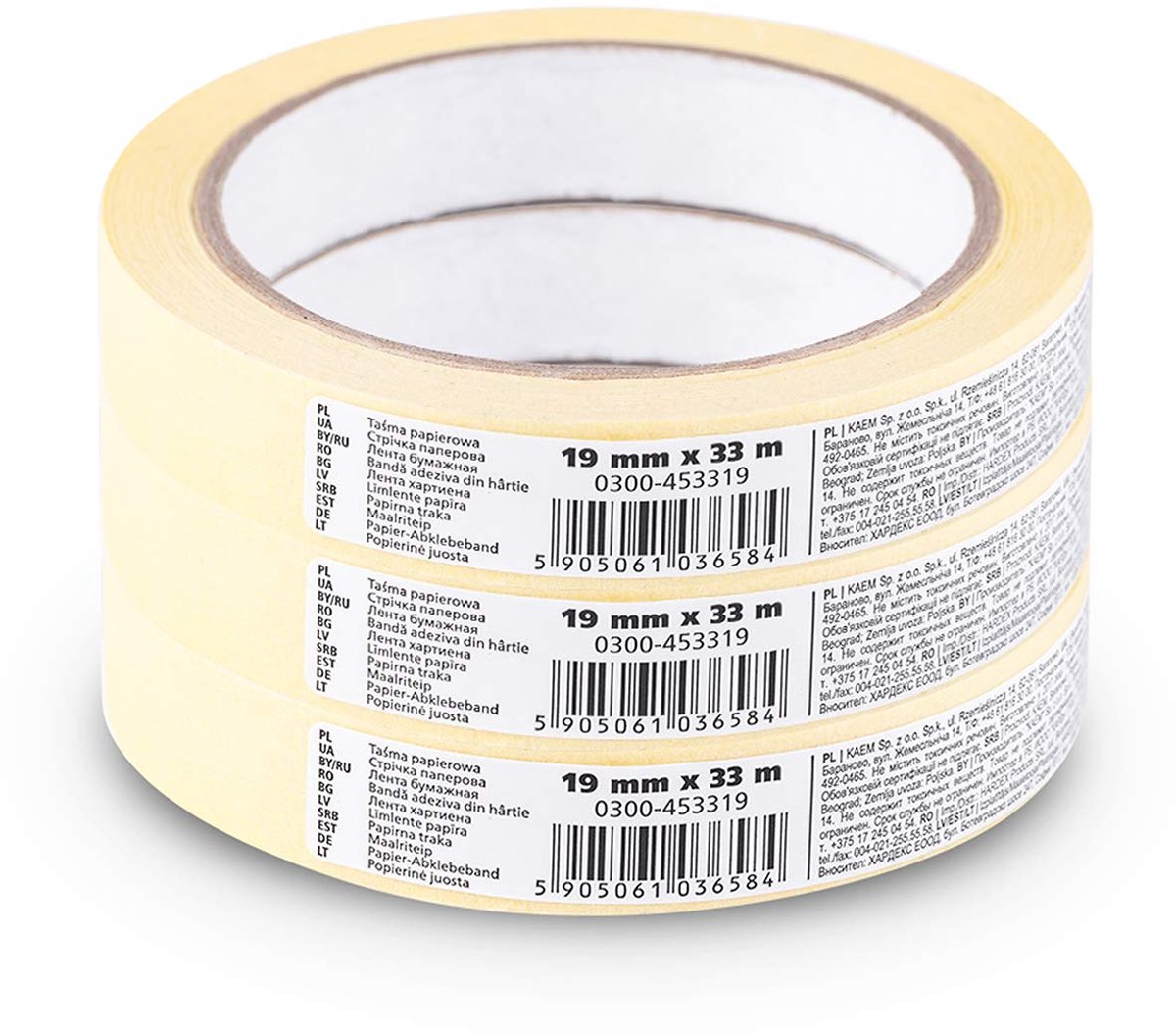 3 stuks schilderstape/crêpeband 19 mm x 33 m Serie 545, papieren schilderstape, afplaktape voor schilders