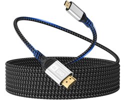 Naar HDMI-kabel,2m kabel 4K@60Hz Micro-HDMI 2.0-kabel,3D HDR,ARC,Micro-HDMI naar HDMI compatibel met Raspberry Pi 5/4,camera A6300 A6400,GoPro Hero 9/8/7/6,Yoga,ODROID TV,laptops,monitoren