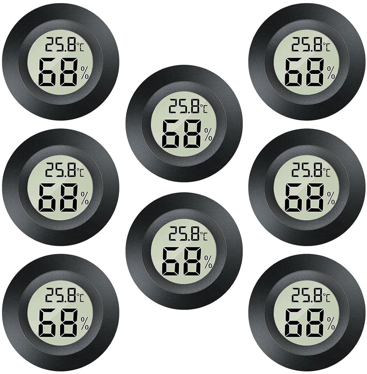 Thermometer, hygrometer, 8 stuks, mini-lcd-digitale hygrometer, thermometer, 2-in-1 voor binnen en buiten, vochtigheidsmeter, temperatuurmeter, hygrometer, binnen, voor kas, kelder, zwart
