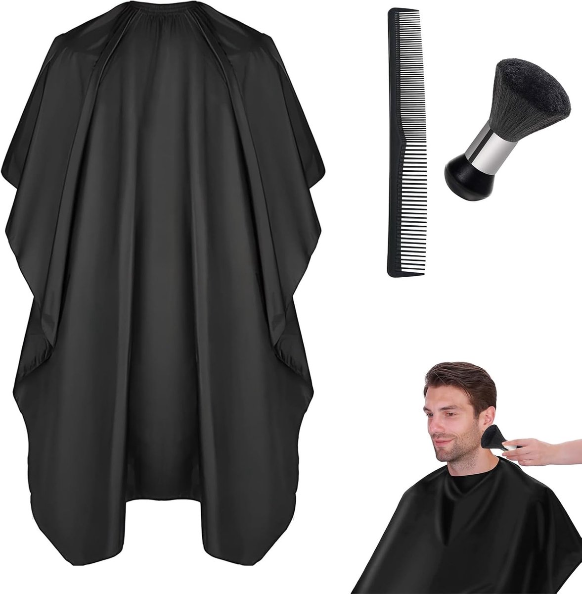 Waterdicht Kapsel Over De Hele Lengte Kapperscape Met Nekborstel, Kam en Verstelbare Halsband - Professionele Kapperscape voor Salons - Zwart