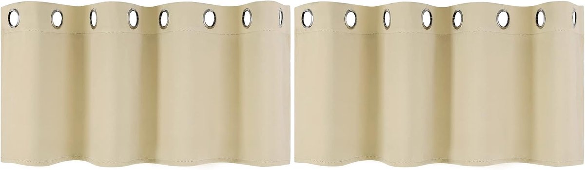 Set van 2 gordijnen, ondoorzichtige gordijnen met ringen, verduisteringsgordijn, kort, vitrage, bistrogordijn, modern, voor keuken, kantoor, woonkamer, slaapkamer, beige, 132 x 38 cm