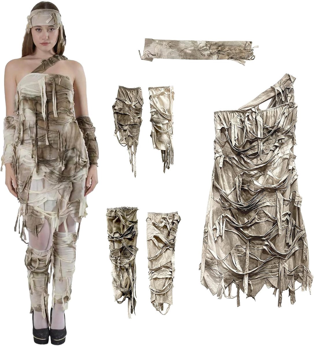 Mummiekostuum voor volwassenen, drie stijlen voor dames en heren met verbandeffect, Halloween, carnaval, horrorparty, theater en cosplay