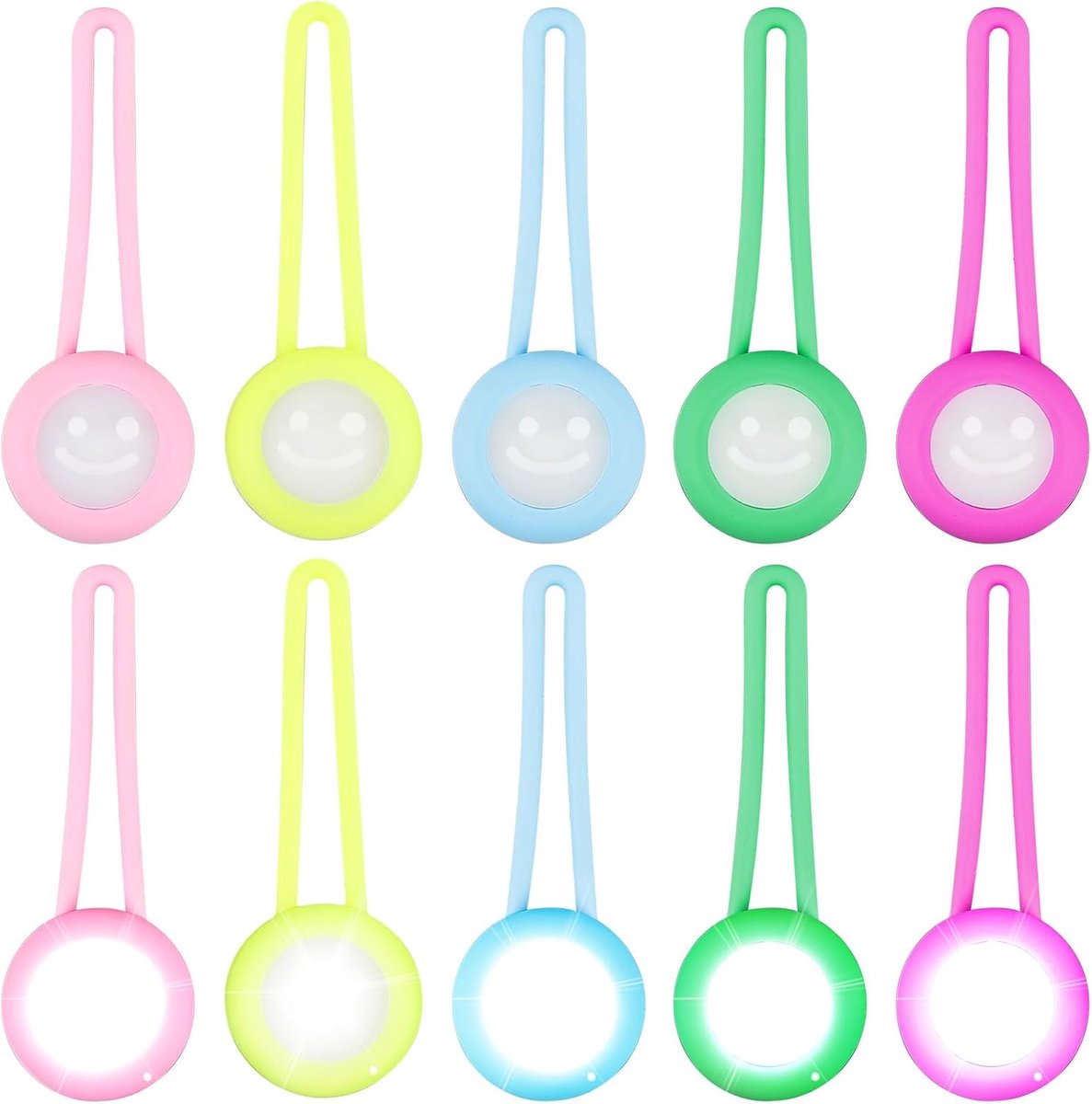 Lichtketting voor honden, led-knipperlicht, 10 stuks siliconen hondenhalsbandhanger voor honden en katten, huisdierlichthalsband met 2 knippermodi, veiligheidslichtclip voor schooltas