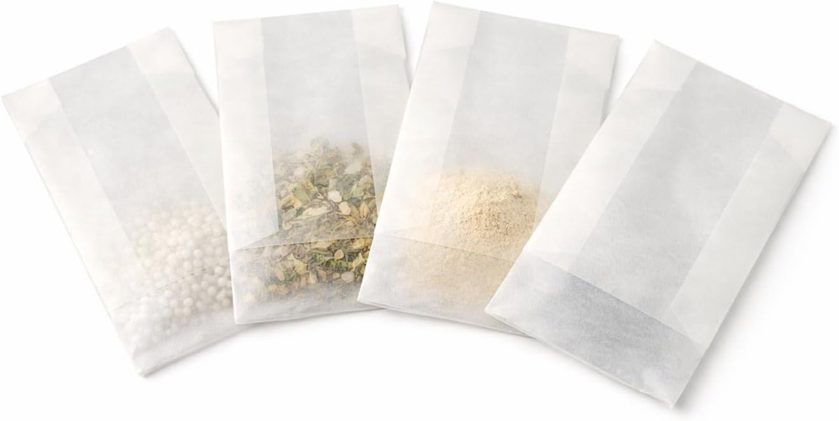 100 stuks Perkamentzakjes 6 cm x 4,5 cm met platte bodem, wit, zelfdichtend, voor lijm, glitter, confetti, make-up, naalden en meer