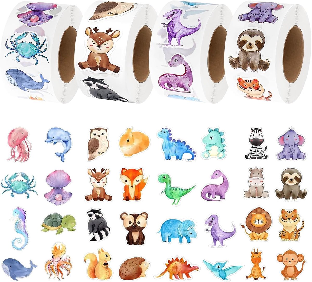 Motivatie Stickers voor Kinderen - 2000 Dieren Stickers in 32 Patroonen, Perfect voor Beloningen en Creatieve Activiteiten