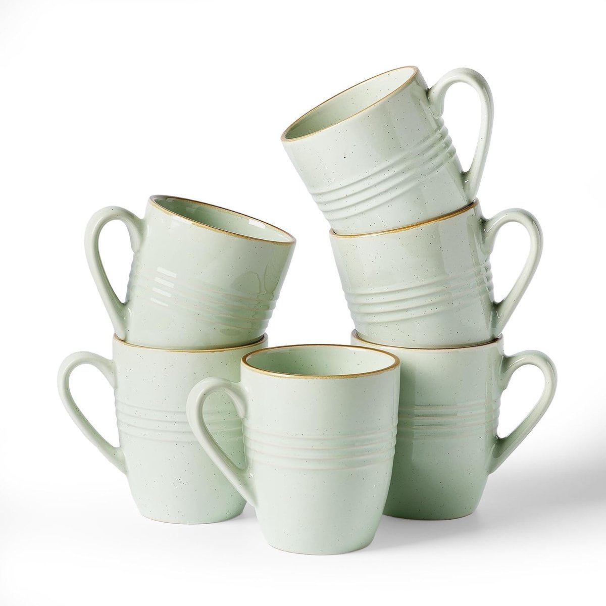 Jupiter 6 keramieken koffiekopjes, 355 ml met handvat, Lichtgroen