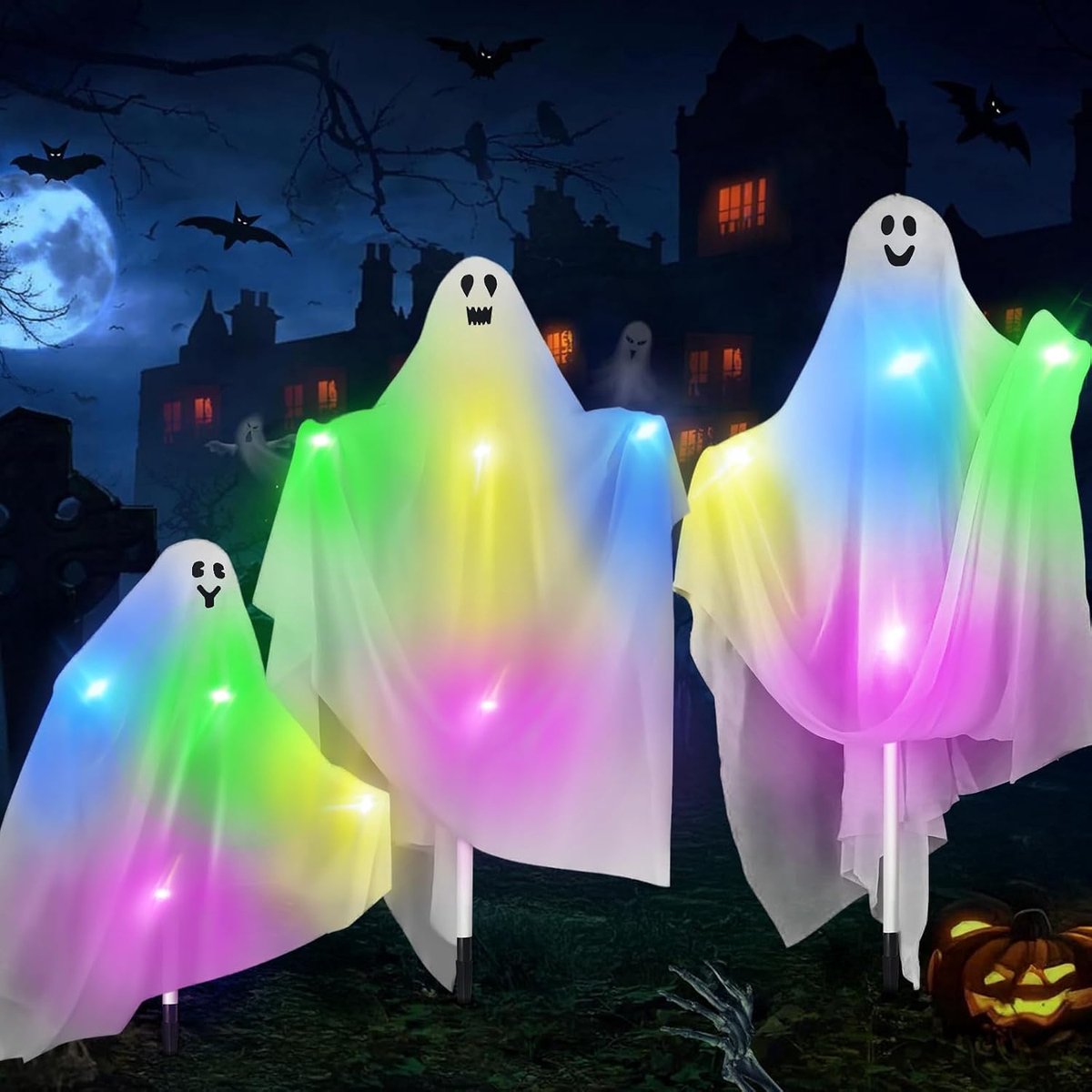 3 stuks Halloween -geesten met gemalen nagels, Halloween Ghosts Decoratie, Helloween Decoration Hanging Spirit met Led, Creepy Flying Spirit voor binnen de buitenkant van de binnenplaats Lawn