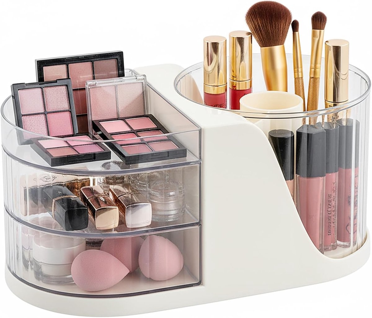 360° Draaibare Makeup Organizer met 2 Lades - Cosmetica Organizer voor Slaapkamer en Badkamer, Perfect voor Make-up en Schoonheidsspullen