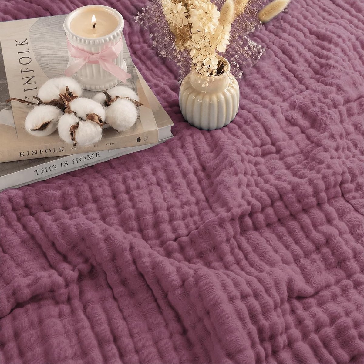 Zachte Muslin Dekentje 150 x 200 cm, 100% Katoen, 6 Lagen, Ideaal voor Bed en Bank, Ademend en Comfortabel voor Elk Seizoen