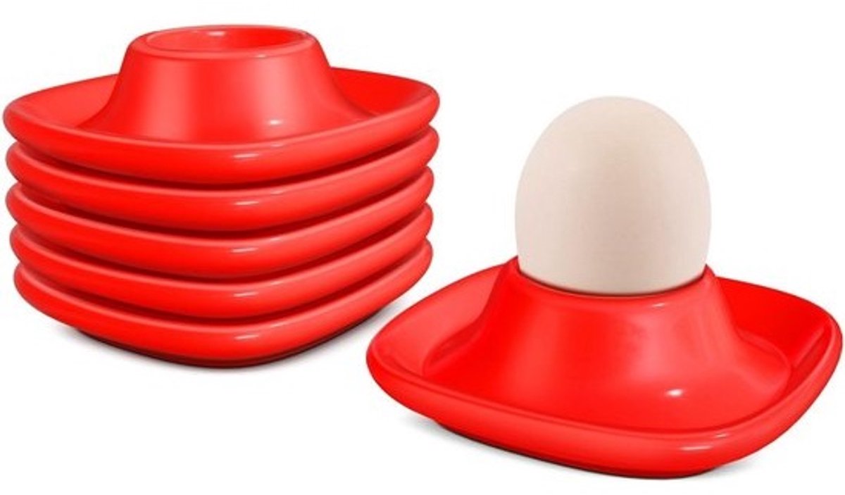 Eierdopjes Set - Eierhouders Keramiek - Ontbijt Serveren - Stapelbaar Ontwerp - 6 Stuks - Rood