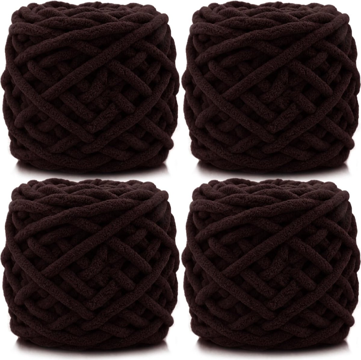 grof gebreid chenille-garen, 4 x 100 g, veelkleurige gehaakte wol voor het handbreien van dekens, breiwol voor grote dekens, sokken en sjaals (bruin)
