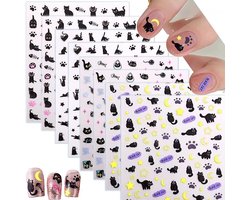 8 stuks- Nagelstickers- nagelstickers velletjes-nagelstickers halloween -Halloween decoratie-3D nagel stickers-Nagel Decoratie - Zelfklevend nageldecoratie- Voor Feestjes en Cosplay- Halloween Cadeau -Zelfklevend-Kat-DIY nagelkunst-Nail Decals