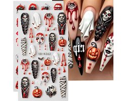 2 stuks- Nagelstickers- nagelstickers velletjes-nagelstickers halloween -Halloween decoratie-3D nagel stickers-Nagel Decoratie - Zelfklevend nageldecoratie- Voor Feestjes en Cosplay- Halloween Cadeau-DIY nagelkunst-Nail Decals-Zelfklevend