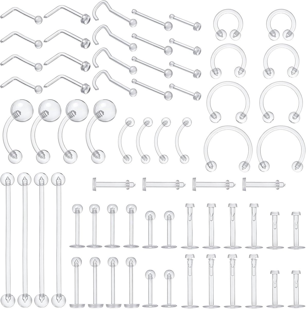 72 stuks piercing retainer clear piercings onzichtbare piercing sieraden | Voor Wenkbrauw, Neus Studs, Lip, Tong, Buik, Tragus, Oorbel Ringen, Vrouwen Mannen, Werk, Sport, Reizen