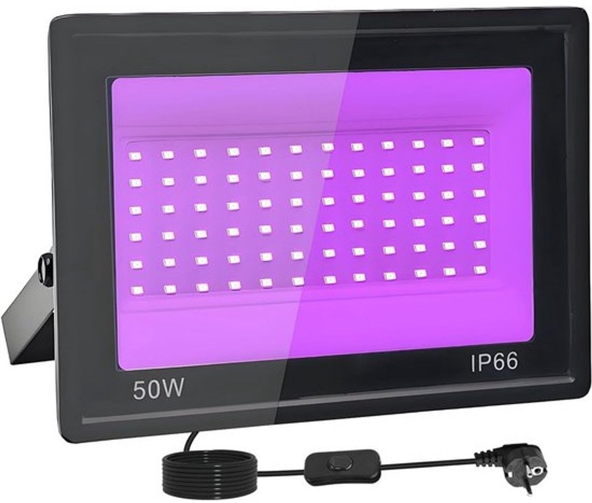 50W UV LED Blacklight Schijnwerper - IP66 Waterdicht - 395-400nm - Voor Halloween en Feesten