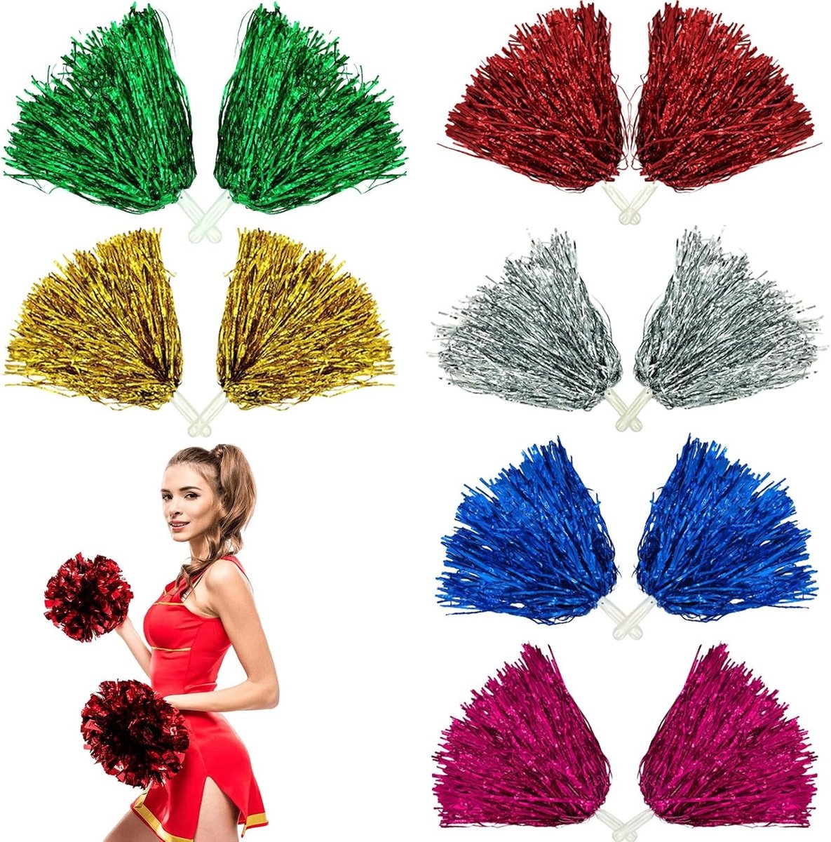 12 Stuks Cheerleading Pompons voor Sportevenementen, Dansen en Feestjes - Kleurrijke Cheerleader Pompons in 6 Kleuren