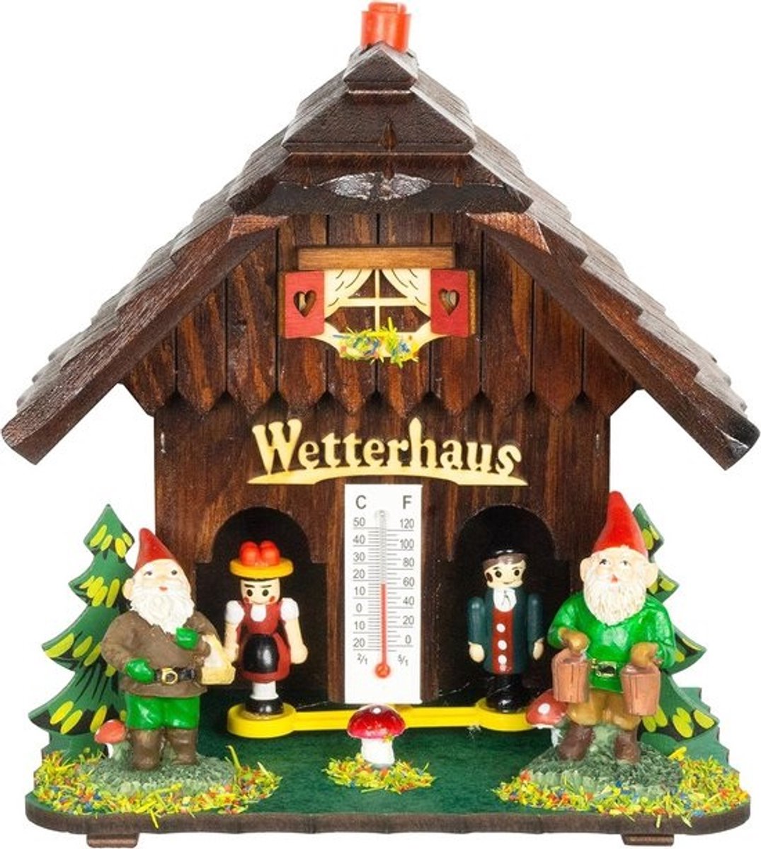 Houten Weerhuisje met Vrouw en Man Weerindicator