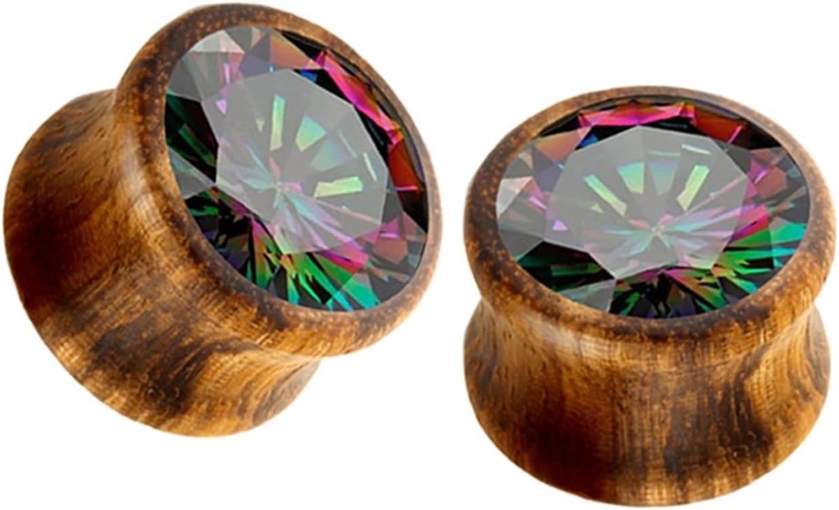 Flesh tunnel plug, houten plug flesh tunnel met zirkonia, kleurrijke houten oorbellen voor mannen vrouwen lichaamspiercing sieraden