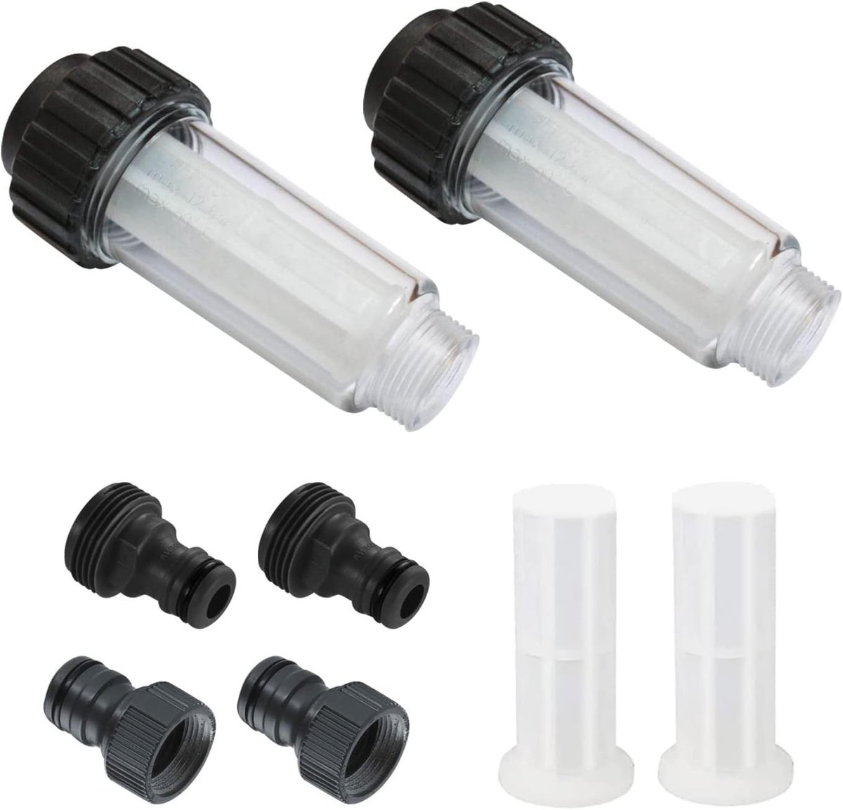 Waterfilter voor Tuinslang, 2 Stuks 3/4 Inch Voorfilter Set met 4 Filterpatronen en 2 Snelsluitingen voor Hogedrukreiniger, Tuinpomp en Tuinirrigatie