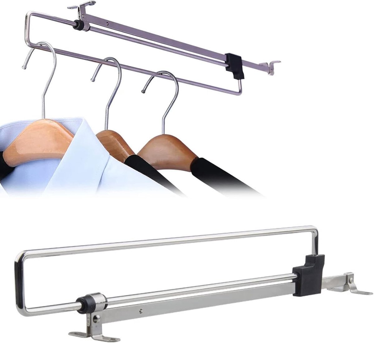 Verstelbare Kledingrail van RVS voor Kasten, Uittrekbare Kledinghanger, Telescopische Kledingbuis - 25 cm voor Efficiënte Ruimtebesparing